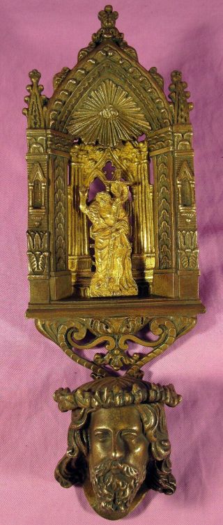 Antique French Holy Water Font Of John The Baptist With Head Of Christ.