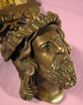 ANTIQUE FRENCH HOLY WATER FONT OF JOHN THE BAPTIST WITH HEAD OF CHRIST. 7