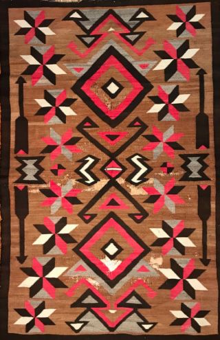 Navajo Arrow & Valero Star Pictorial Rug withBeautiful Brown Handspun Background 12