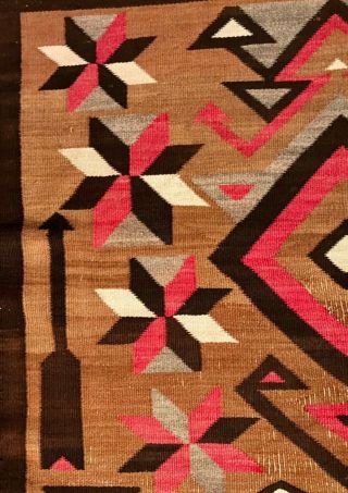 Navajo Arrow & Valero Star Pictorial Rug withBeautiful Brown Handspun Background 7