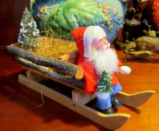 Gorgeous German Santa Claus Candy Container Wood Sled