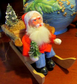 Gorgeous German Santa Claus Candy Container Wood Sled 2