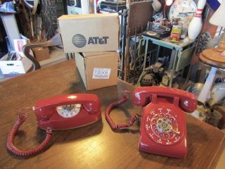 2 - At&t Rotary Telephone Phones Traditional Red