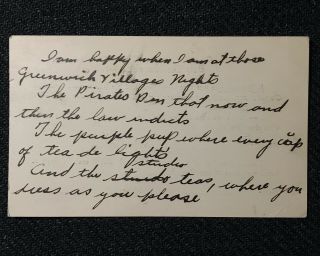 Ode To Greenwich Village Ca.  1920s York City Handwritten Poetry Manuscript