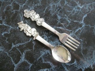 Vtg Bonny Minnie Mouse & Donald Duck Stainless Child Spoon & Fork Excond Japan