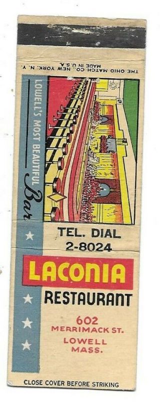 Laconia Restaurant,  602 Merimack St. ,  Lowell Ma Matchcover Middlesex 080119