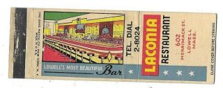 Laconia Restaurant,  602 Merimack St. ,  Lowell MA Matchcover Middlesex 080119 2