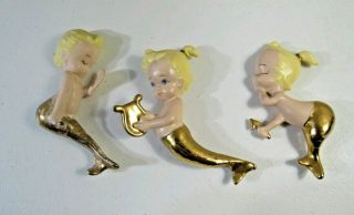 Set Of 3 Vintage Gold Mermaid Collectible Wall Hangings