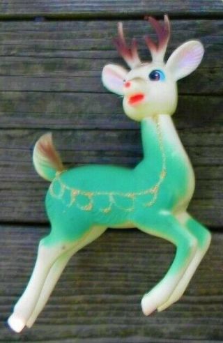 Rare Vintage Christmas Reindeer Lime Green Plastic Rubber Large Japan Deer 1960s