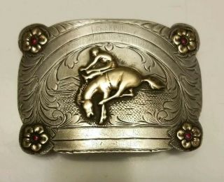 Old Rodeo Trophy Buckle 1953 Vintage Sterling Silver And Gold 1950s Belt Buckle