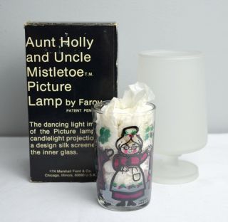 Marshall Field 1974 Uncle Mistletoe Aunt Holly Faroy Picture Lamp Candle Vintage