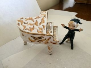 Vintage Elf Playing Piano L & M Lippet & Mann Japan Pixie Trinket Box Piano