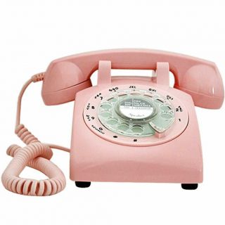 Retro Pink Phone Rotary Dial Vintage Telephone Corded Classic Landline Gifts