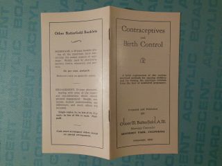 Contraceptives & Birth Control,  C1934 Booklet,  Oliver Butterfield,  Los Angeles