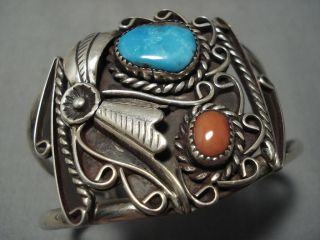 Huge Detailed Vintage Navajo Morenci Turquoise Sterling Silver Bracelet