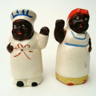 Vintage Japan Black Americana Salt & Pepper Shakers