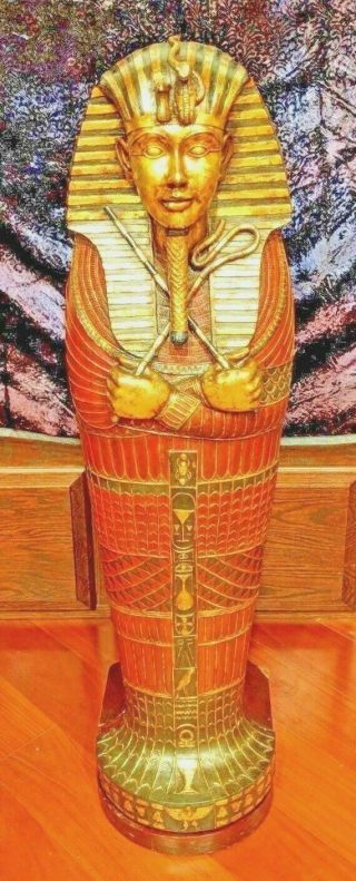King Tutankhamen Sarcophagus Cabinet 4,  Feet Tall Egyptian Pharaoh King Tut