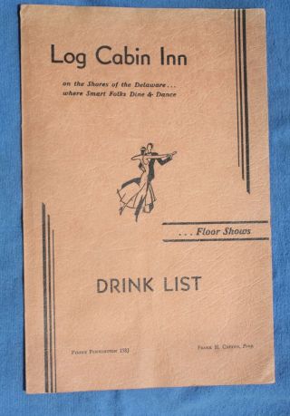 Circa 1950s Log Cabin Inn Washington Crossing,  Nj Drink Menu
