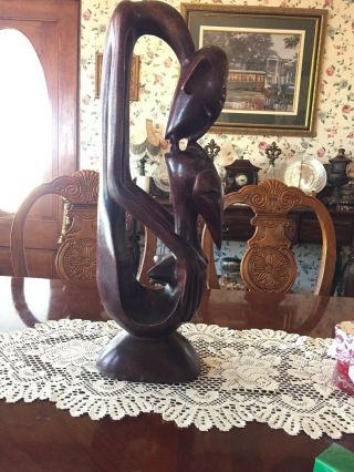 Vintage African Folk Art Wood Sculpture 23”tall X7”wide Man And Woman Kissing