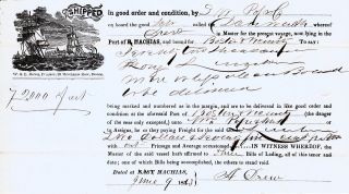 1863 Bill Of Lading,  Schooner Dartmouth,  Port Of Machias,  Maine Bound For Boston