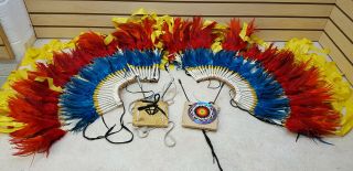 Hand Crafted Boys Native American Indian Fancy Dance Bustles With Boards