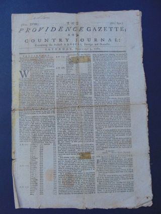 C.  1781 Revolutionary War Newspaper - The Providence Gazette