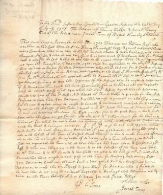 1707,  Bristol,  Mass. ,  Selectmen Letter Re: Indigent Man In Town,  Walker,  Torrey