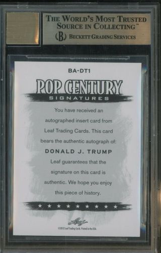 2012 Leaf Pop Century President Donald J.  Trump AUTO BGS 9.  5 w/ 10 AUTOGRAPH 2