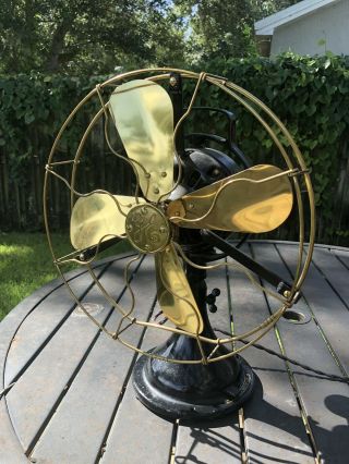 Antique Ge 12 " Brass Blade & Cage Fan Vintage 1920 Oscillating 3 Speeds Restored