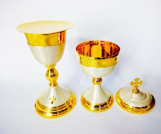 Chalice with paten & Ciborium Set Brass Gold plated Holy Religious Gift USYB11 2