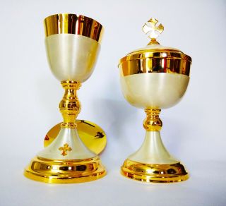 Chalice with paten & Ciborium Set Brass Gold plated Holy Religious Gift USYB11 3