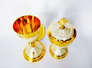 Chalice with paten & Ciborium Set Brass Gold plated Holy Religious Gift USYB11 5