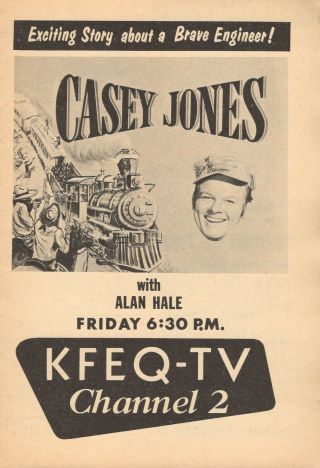 1958 Kfeq Casey Jones Alan Hale Full Page Tv Guide Ad 5 X 7 Steam Locomotive