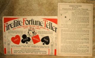 Circa 1928 " Firelite Fortune Teller " For Transforming Playing Cards
