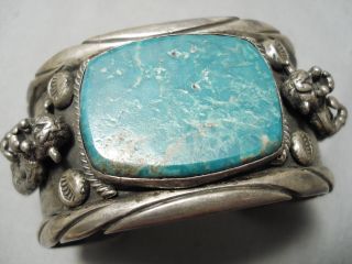 One Of Best Vintage Navajo Turquoise Kachina Sterling Silver Bracelet Old