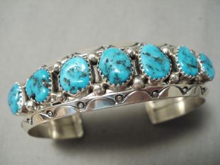 Vintage Zuni Native American Turquoise Sterling Silver Wave Bracelet