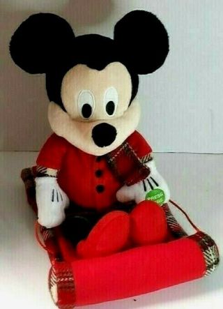 Musical Mickey Mouse Sled Plush Toy Dances Plays I Wish You A Merry Christmas
