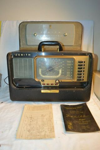 Vintage Zenith H500 Trans Oceanic Portable Tube Radio Ham Guide Case