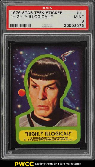 1976 Topps Star Trek Stickers " Highly Illogical " 11 Psa 9 (pwcc)