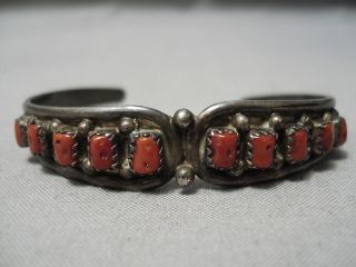 Old Patina Vintage Navajo Coral Sterling Silver Bracelet Cuff Old