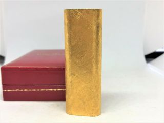 Auth Cartier K18 Gold - Plated Brushed Bark Pattern Oval Lighter W Case Gold