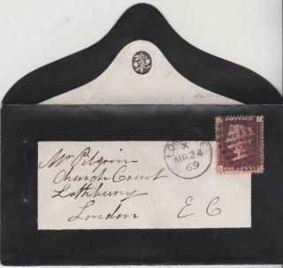 1869 Qv London Mourning Cover With A Fine 1d Deep Red Stamp