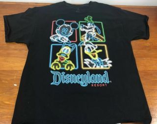 Disneyland Resort T - Shirt Black Neon Mens Large Mickey Donald Goofy & Pluto