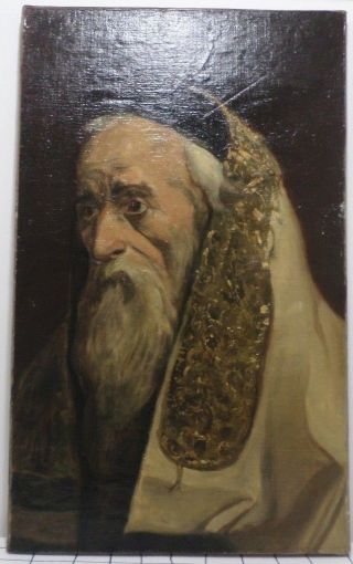 Rare Old Judaica Painting,  Rabbi Praying With Talit Jewish