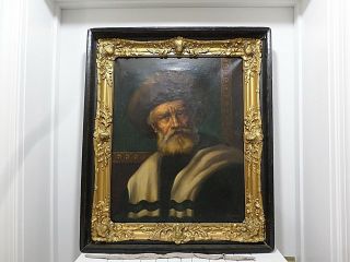 Antique Large Signed Painting Jewish Rabbi,  Judaica,  Frame 25 " By 21 "