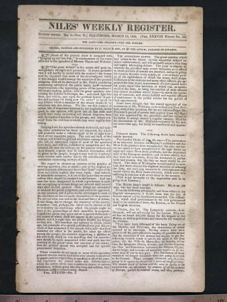 Niles Weekly Register 1830 Newspaper,  Simon Bolivar Speech & Other Articles 16pg
