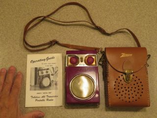 Vintage 50s Zenith Royal 500 Transistor Radio Maroon W/paperwork & Leather Case