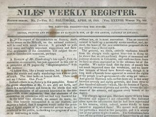 NILES WEEKLY REGISTER Baltimore April 1830 Newspaper,  16pg 2