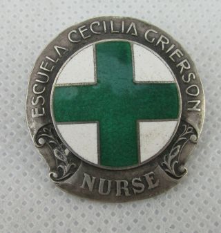 Vintage Rare Silver Enameled Pin,  Nurse School Cecilia Grierson,  1955,  Argentina