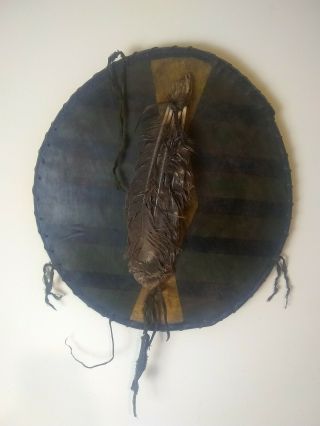 Antique 19th C Native American Plains Indian Rawhide Parfleche Shield 9